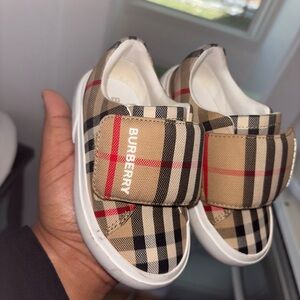 Burberry Kids Plaid Sneakers - Tan and Red